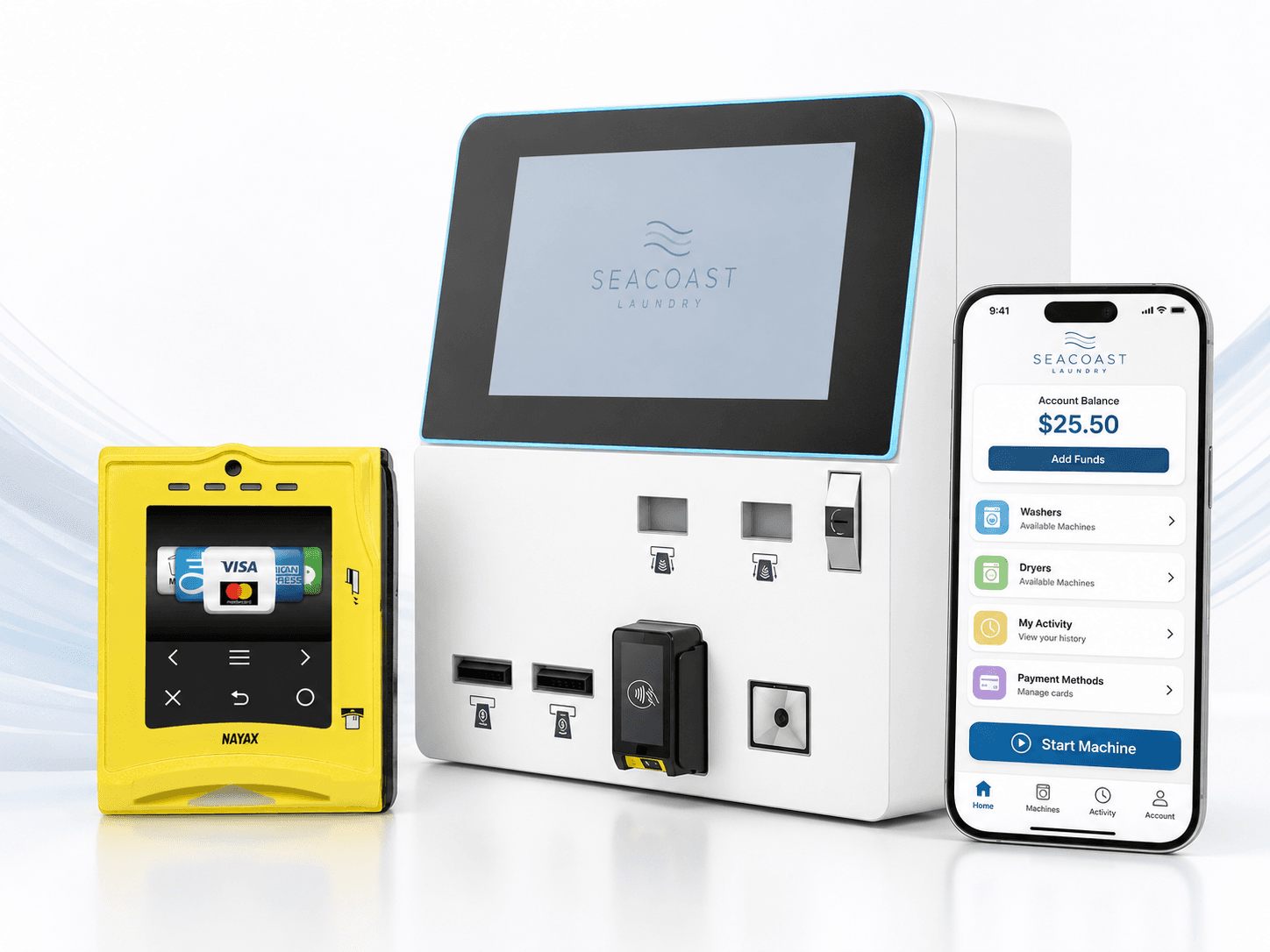 KioSoft PayRange cashless laundry payment systems Caribbean